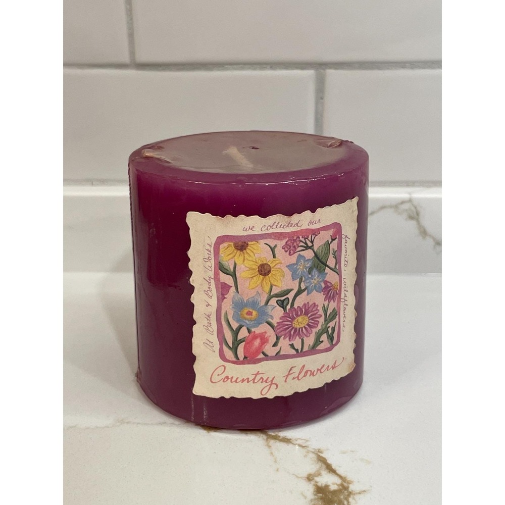 Vintage Bath & Body Works Country Flowers Candle 3"‎ x 3" Single Wick 40 Hrs New